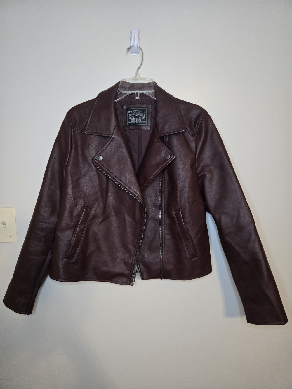 Women's Burgundy Leather Moto Jacket - Classic Asymmetric Zip
